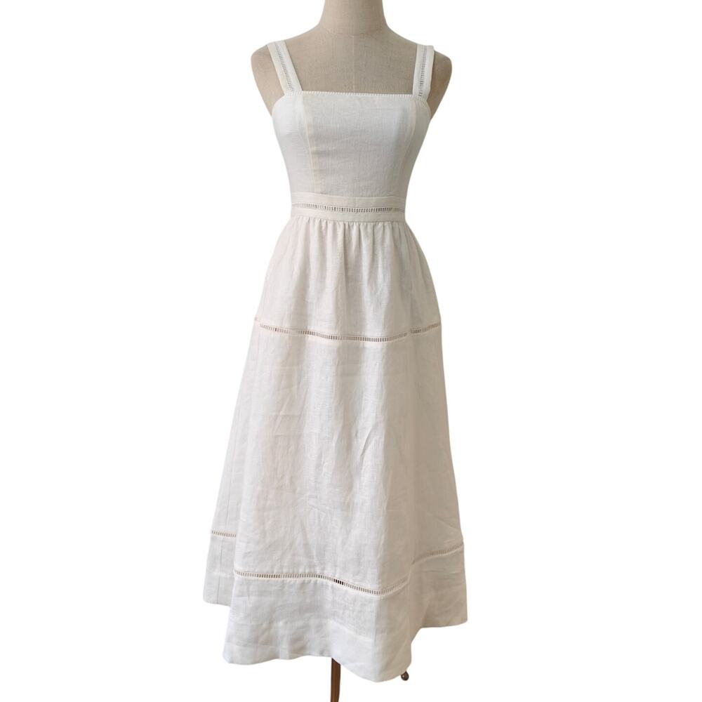 Reformation Everett Square-Neck Linen Midi Dress White US 6 - Picture 5 of 11
